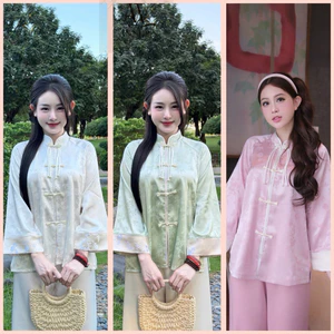 BỘ BÀ BA LỤA TRÚC PHỐI GẤM | Đồ Lam An Nhiên