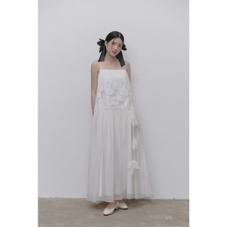 Đầm OLV suông maxi 2 dây phối ren thanh lịch White Lace Chiffon Strappy Maxi Dress phù hợp đi chơi
