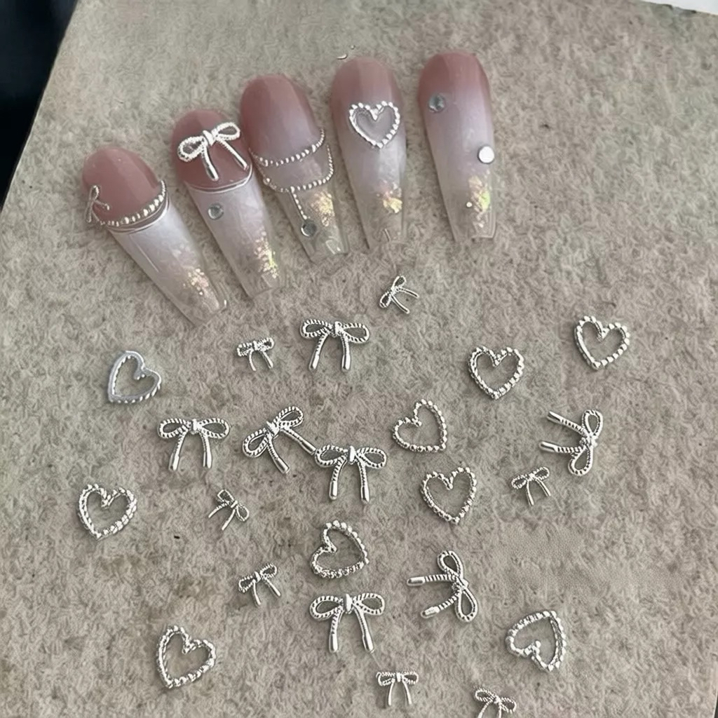 Sét 30v tim nơ mix trang trí gắn móng nail-phụ kiện nail giá rẻ
