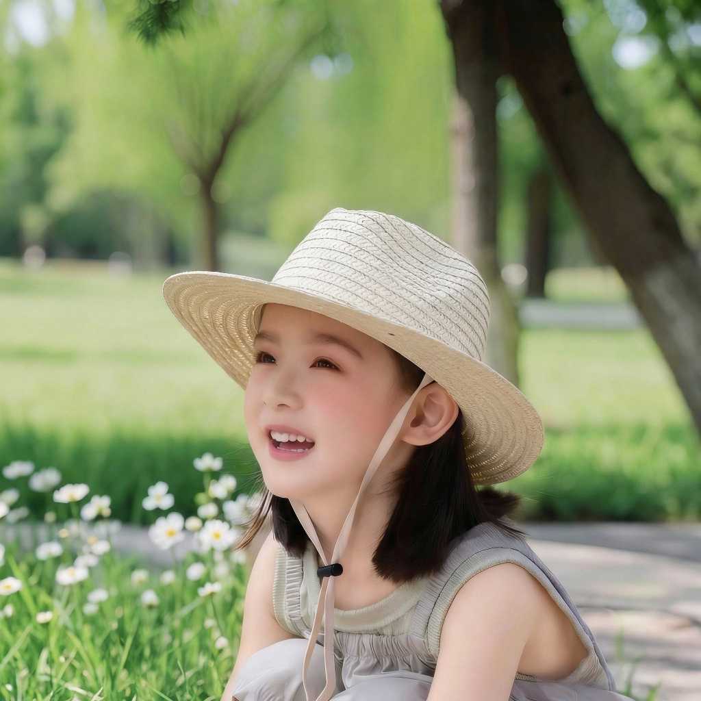 Mũ Nón Lưỡi Trai Chống Nắng Trẻ Em 5-12 Tuổi Rơm UV Dây Buộc Đi Biển Du Lịch Dễ Phối Đồ