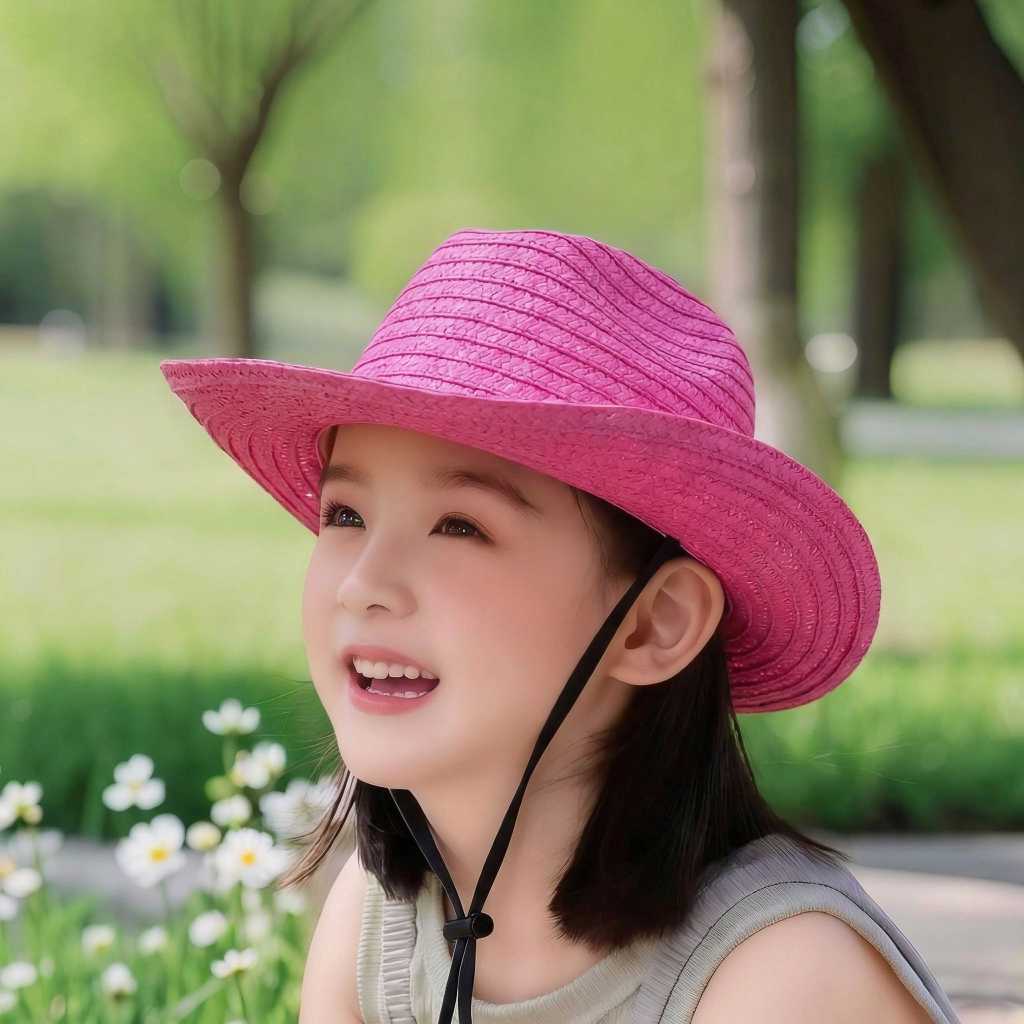 Mũ Nón Lưỡi Trai Chống Nắng Trẻ Em 5-12 Tuổi Rơm UV Dây Buộc Đi Biển Du Lịch Dễ Phối Đồ