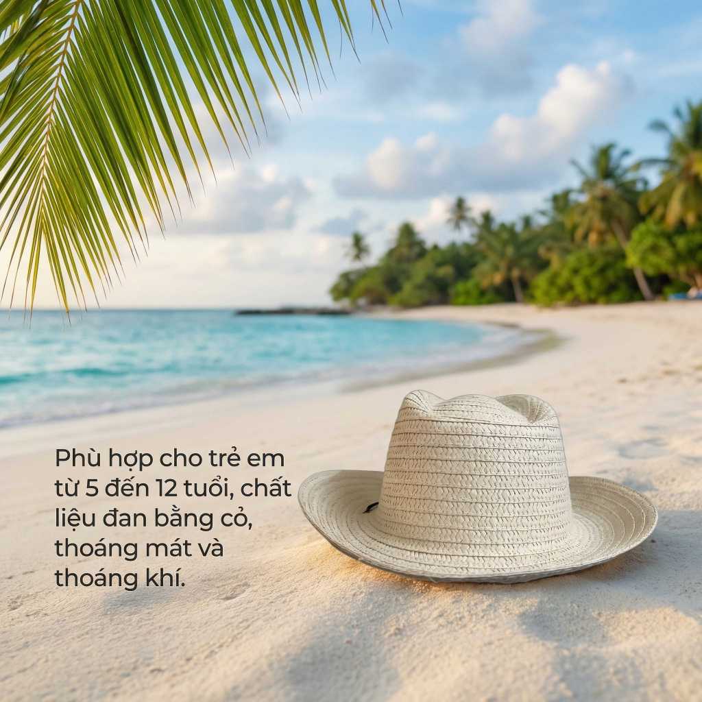 Mũ Nón Lưỡi Trai Chống Nắng Trẻ Em 5-12 Tuổi Rơm UV Dây Buộc Đi Biển Du Lịch Dễ Phối Đồ