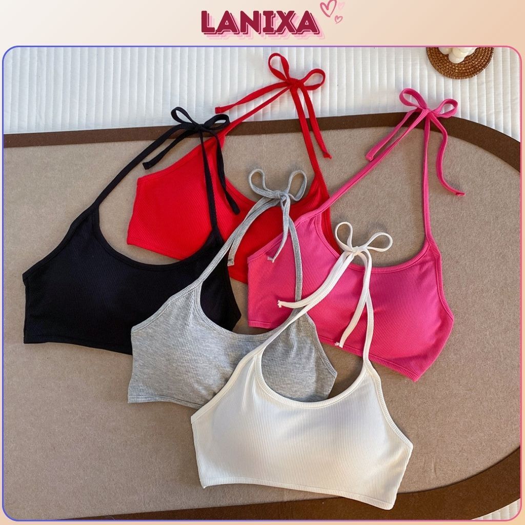Áo bra nữ cotton không gọng cổ yếm thời trang mặc đi biển du lịch gợi cảm xinh xắn LANIXA B8703