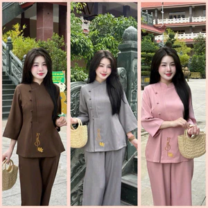 Bộ Pháp Phục Thêu Ngộ Vải Đũi Thái | Đồ Lam An Nhiên