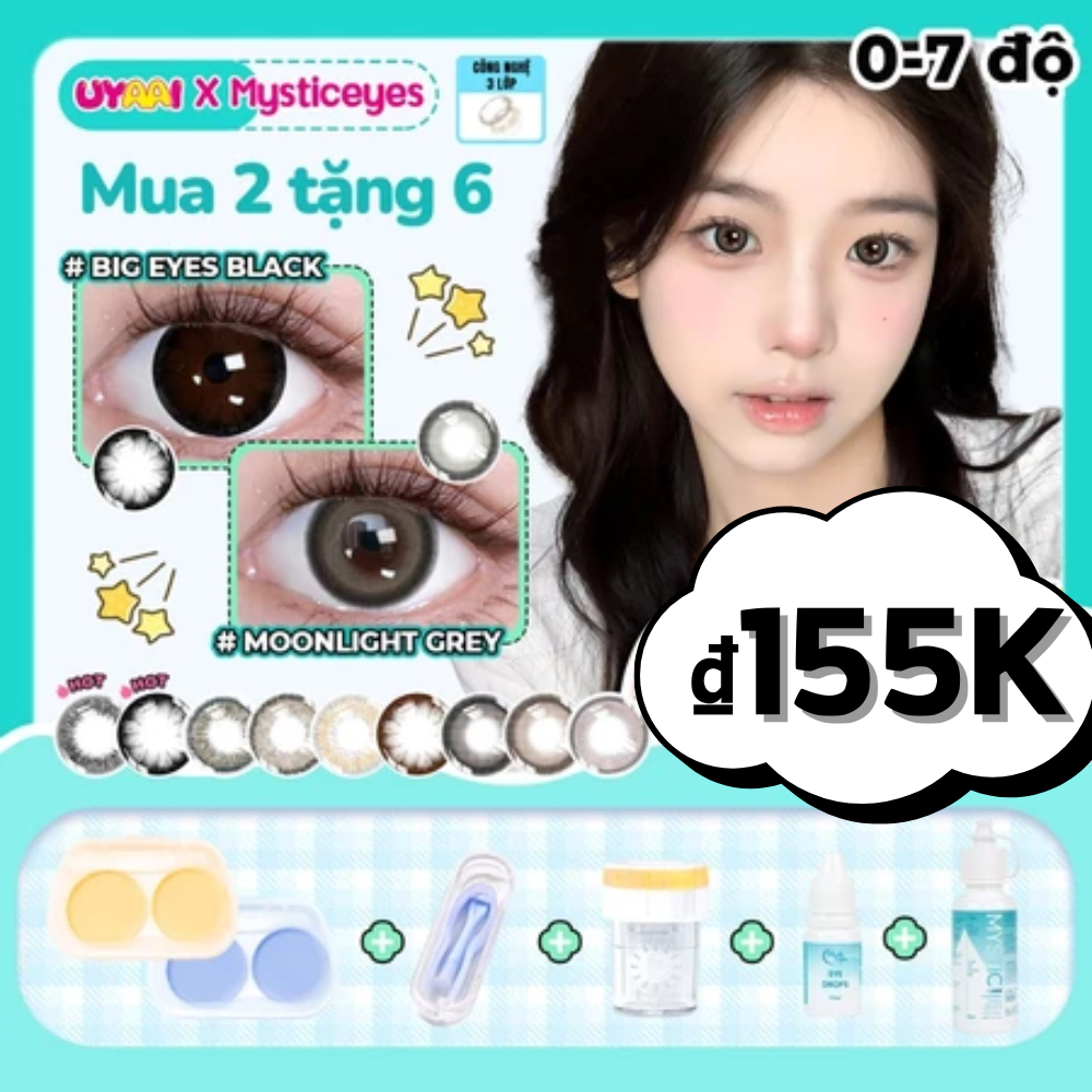 [Mua 2 tặng 6] kính áp tròng MCK1 0-7 độ, hàm lượng nước 40%, 14mm 14.2mm 14.5mm, dùng một lần nửa năm, kính đen, xám,