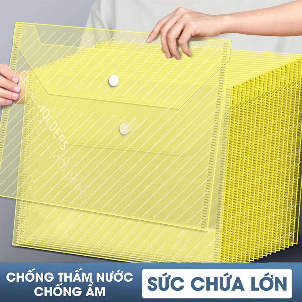 Túi đựng tài liệu A4 trong suốt có nút bấm, túi đựng tài liệu cho học sinh, bộ túi đựng tài liệu