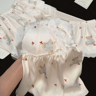 BỘ NGỦ LỤA 2 DÂY GẤU TRẮNG