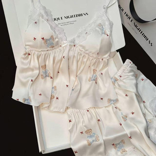 BỘ NGỦ LỤA 2 DÂY GẤU TRẮNG