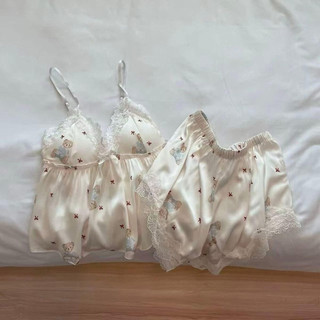 BỘ NGỦ LỤA 2 DÂY GẤU TRẮNG