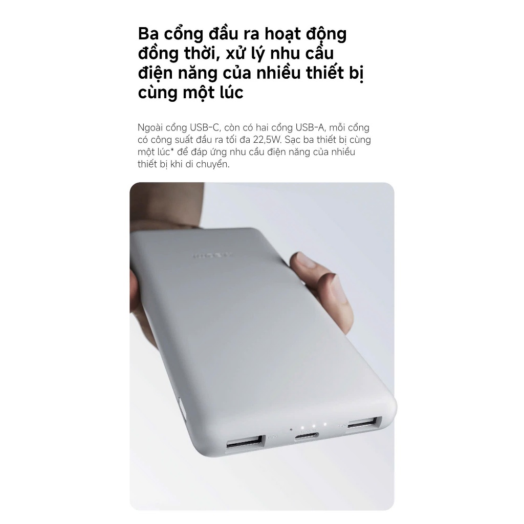 Sạc dự phòng Xiaomi Power Bank 10000mAh 22.5W Lite BHR9350GL - Sạc đồng thời ba thiết bị - Công suất tối đa 22,5W