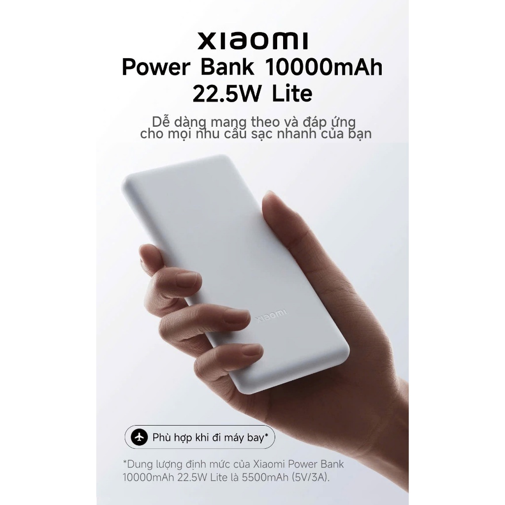 Sạc dự phòng Xiaomi Power Bank 10000mAh 22.5W Lite BHR9350GL - Sạc đồng thời ba thiết bị - Công suất tối đa 22,5W