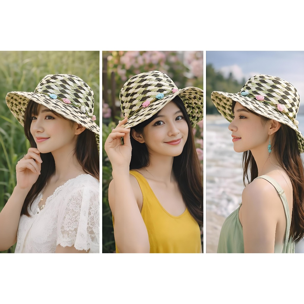 Nón Rơm Nữ Thời Trang Hoa Nhỏ | Chống Nắng UV | Vành Rộng Dễ Phối Đồ Mùa Hè
