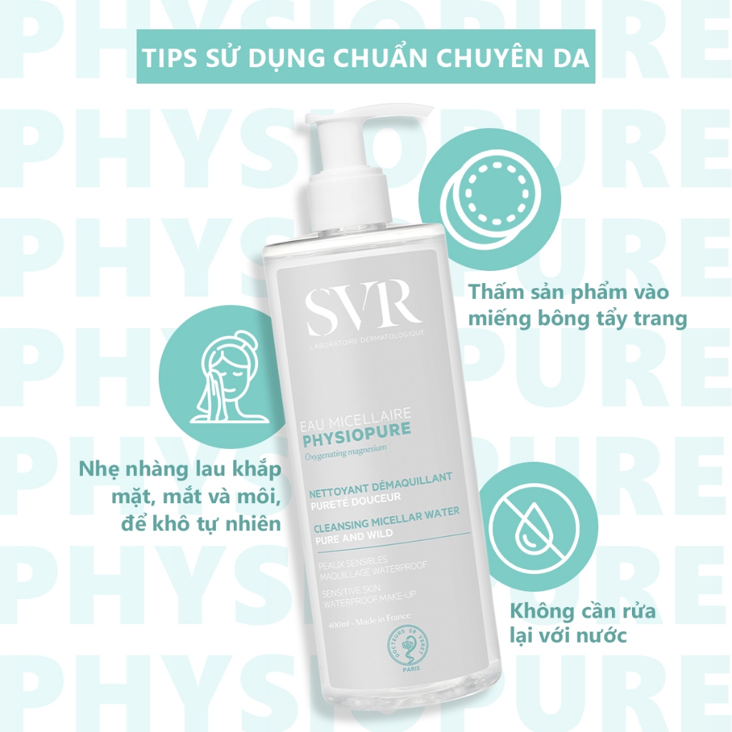 Bộ đôi Nước tẩy trang cho da nhạy cảm SVR Physiopure Eau Micellaire 400ML (CBG22)