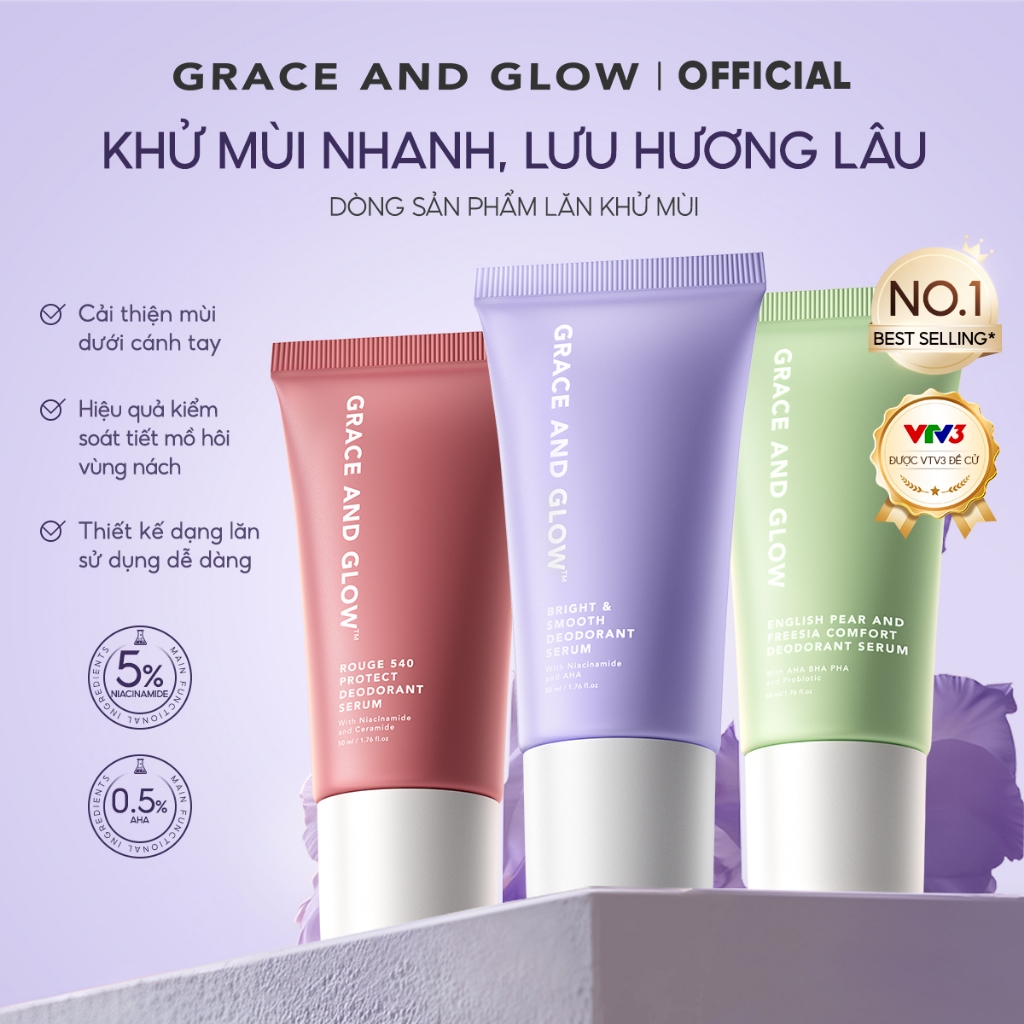 Lăn khử mùi Grace and Glow Black Opium Smooth Deodorant Serum Lăn Nách Sáng Da Ngăn Mồ Hôi với Niacinamide AHA 50ml