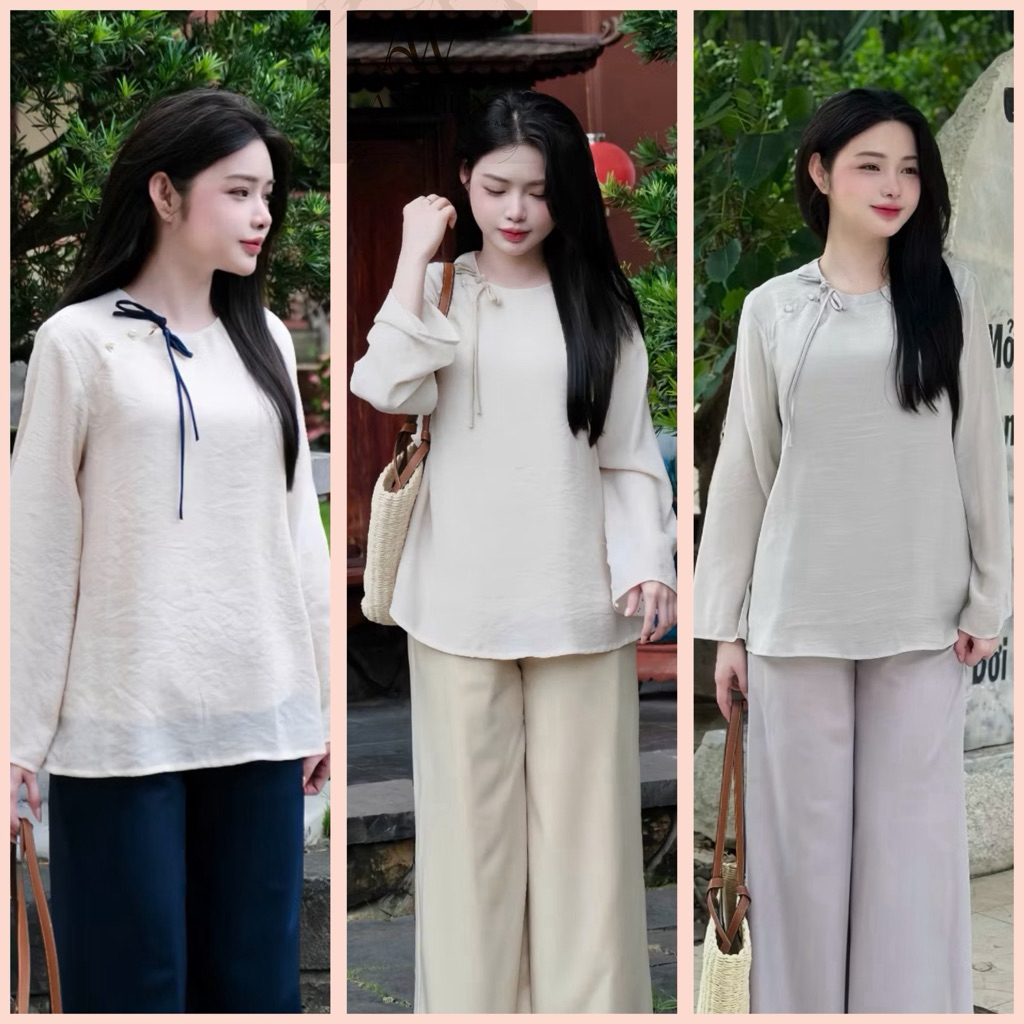 Đồ Lam Cao Cấp Bộ Pháp Phục Xô Linen Phối Quần Lụa Trượt Kết Nơ | Đồ Lam An Nhiên