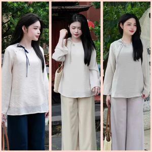 Đồ Lam Cao Cấp Bộ Pháp Phục Xô Linen Phối Quần Lụa Trượt Kết Nơ | Đồ Lam An Nhiên