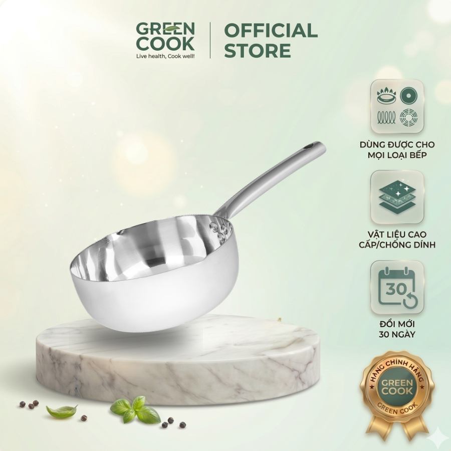 Chảo Sâu Inox 3 Lớp Nguyên Khối Miệng Rót Green Cook GCP255-20IH ...