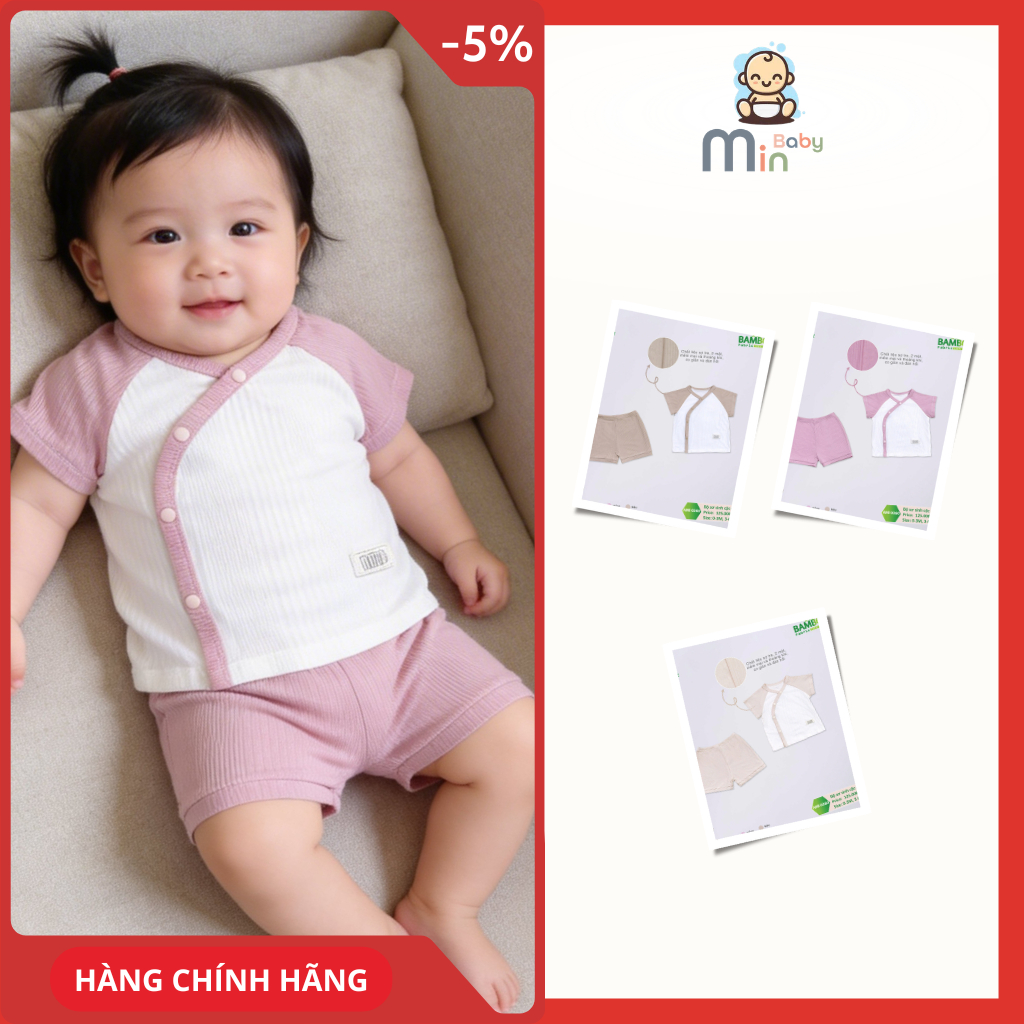 Bộ Sơ Sinh Cộc Tay Anminaza Vạt Chéo Vải Tăm Tre An Toàn Thấm Hút - Hàng Chính Hãng AMI0360