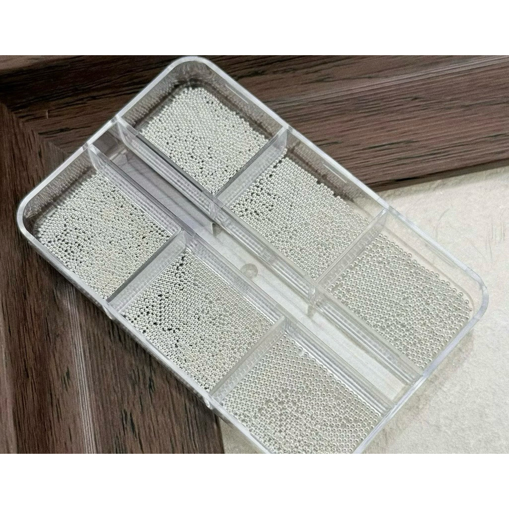 Bi mini trang trí nail,khay bi 6 ô mix size sẵn 2 màu vàng bạc