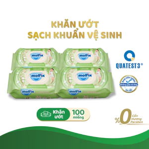 Combo 4 gói Khăn ướt Molfix Thiên nhiên Sạch khuẩn vệ sinh - 100 miếng/gói