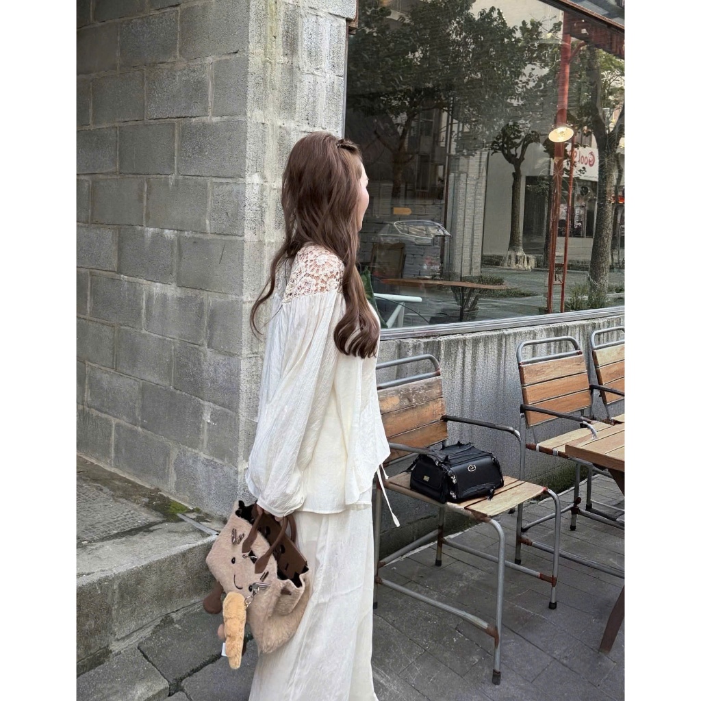ZIMM STORE-Bộ rời áo tay phồng phối ren cổ đi tiệc trà dạo phố phong cách nhẹ nhàng