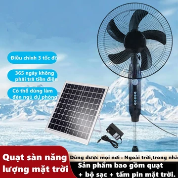 Quạt Năng lượng mặt trời 16inch,Quạt tích điện đứng,nhỏ gọn, thích hợp cho bán hàng rong, sử dụng ngoài trời trong nhà.