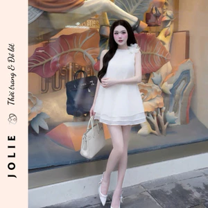Váy BabyDoll Jolie Voan Tơ 2 Lớp – Đầm Dáng Xòe Công Chúa Đính Hoa Nổi