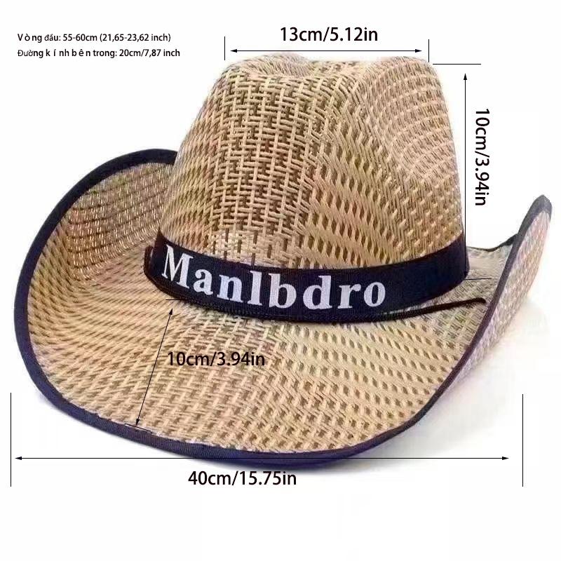 Mũ Nón Lưỡi Trai Chống Nắng Nam Rơm Cowboy Thời Trang UV Đi Biển Chợ Làng Về Du Lịch