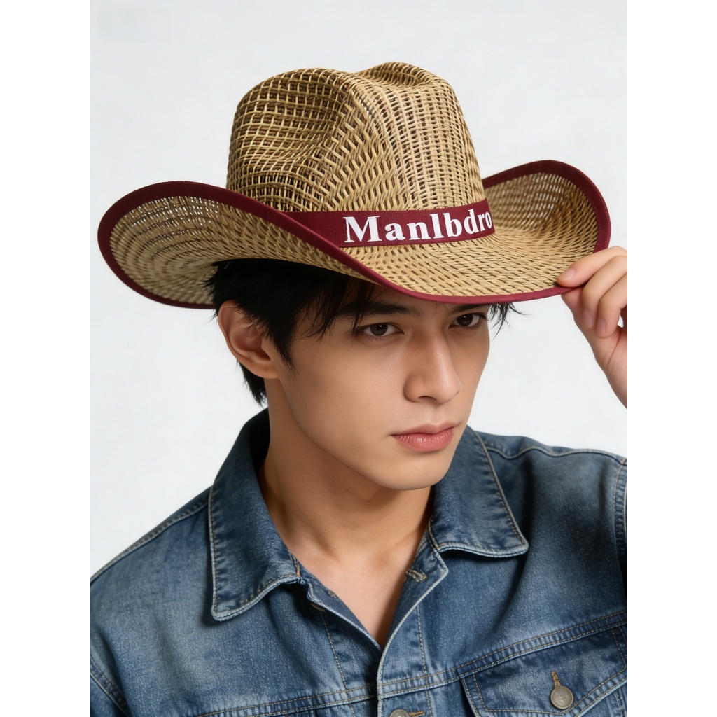 Mũ Nón Lưỡi Trai Chống Nắng Nam Rơm Cowboy Thời Trang UV Đi Biển Chợ Làng Về Du Lịch