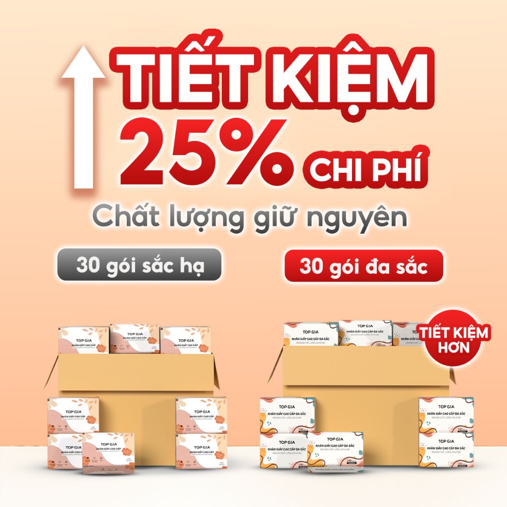 Giấy ăn rút  Đa Sắc Top Gia thùng 30 gói cao cấp 4 lớp dập vân 4D chắc chắn siêu dai, mềm mịn