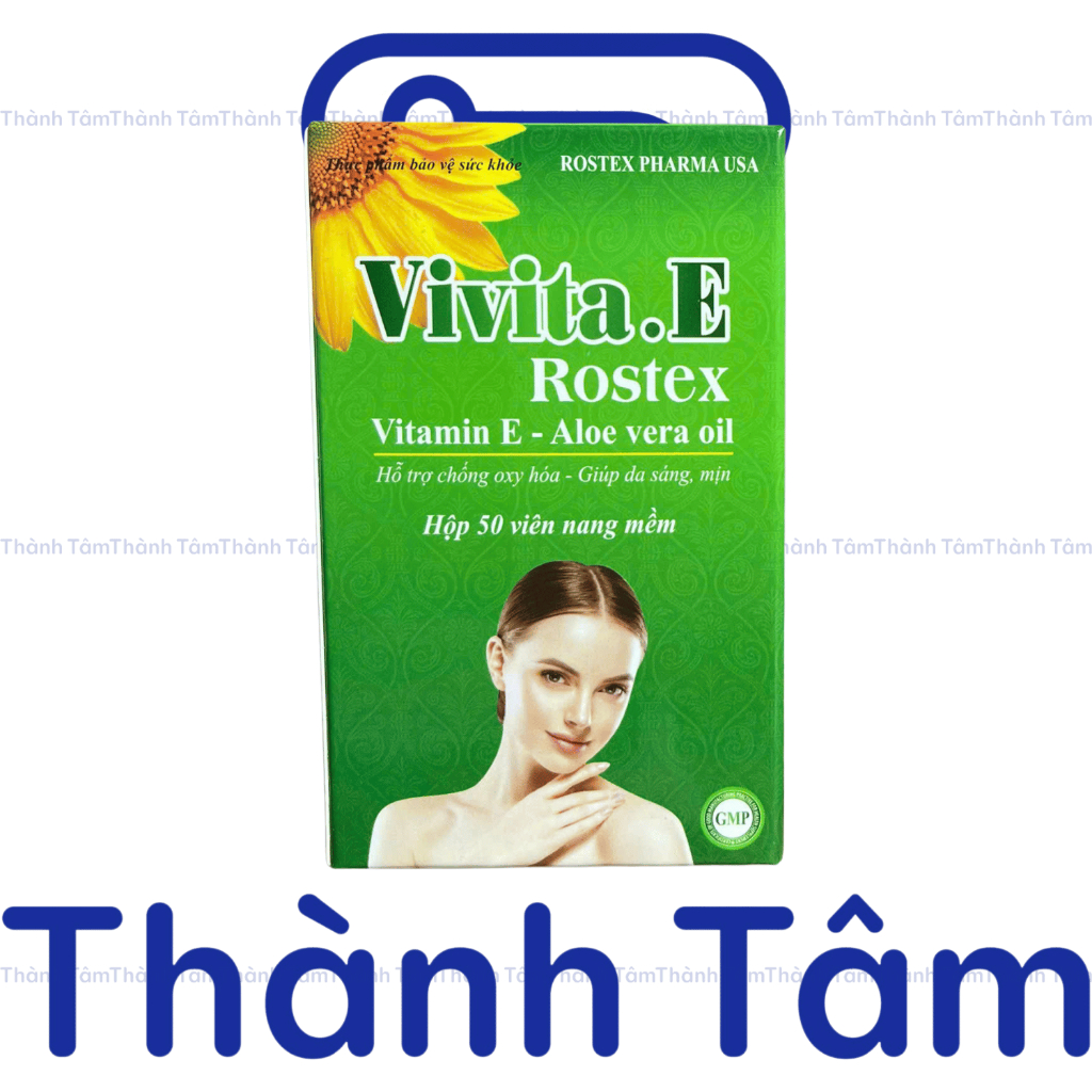 ( CHAI XANH LÁ ) Vitamin Vivita E ROSTEX hỗ trợ làm đẹp da, trắng sáng da, có thể thoa lên mặt - Hộp 50 Viên