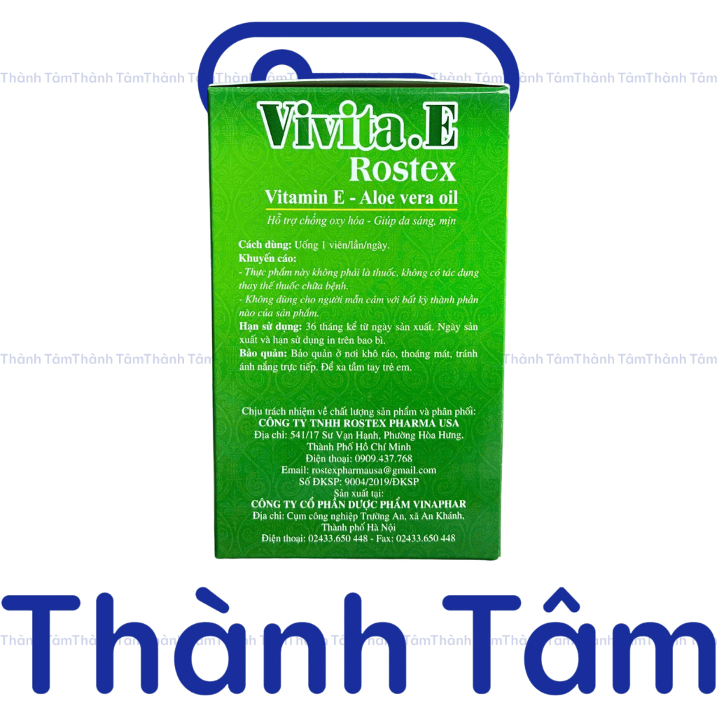 ( CHAI XANH LÁ ) Vitamin Vivita E ROSTEX hỗ trợ làm đẹp da, trắng sáng da, có thể thoa lên mặt - Hộp 50 Viên