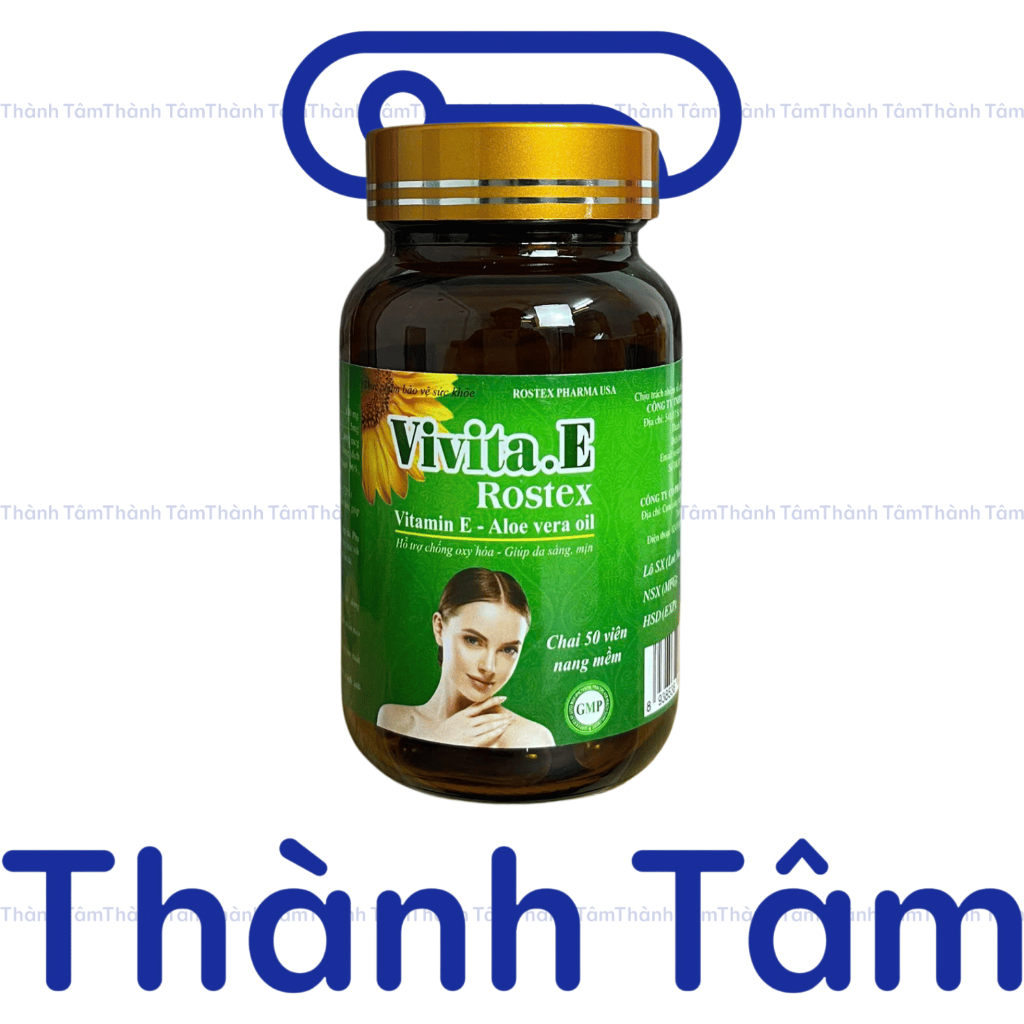 ( CHAI XANH LÁ ) Vitamin Vivita E ROSTEX hỗ trợ làm đẹp da, trắng sáng da, có thể thoa lên mặt - Hộp 50 Viên