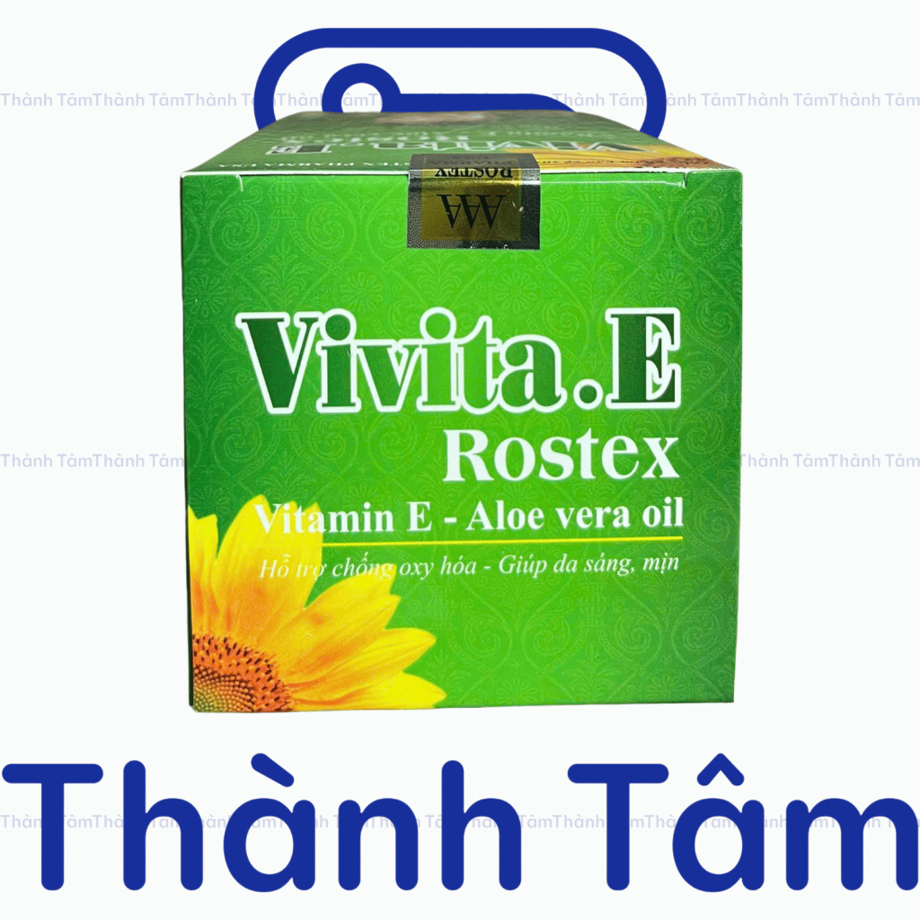 ( CHAI XANH LÁ ) Vitamin Vivita E ROSTEX hỗ trợ làm đẹp da, trắng sáng da, có thể thoa lên mặt - Hộp 50 Viên
