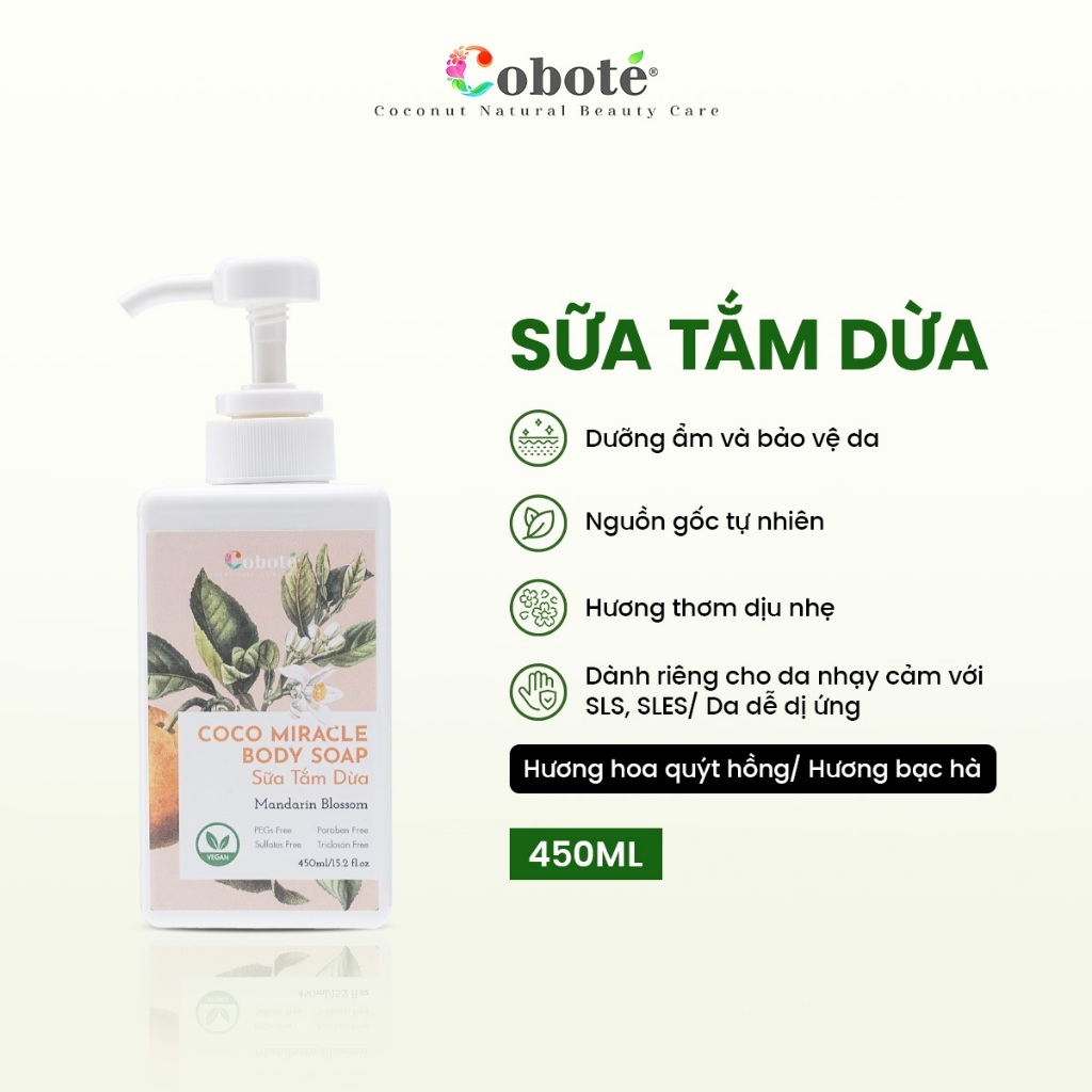 Sữa Tắm dừa - Coco Miracle Body Soap Giúp Làm Sạch Da,  Giúp Làn Da Mềm Mại, Dưỡng Ẩm 40ml/480ml