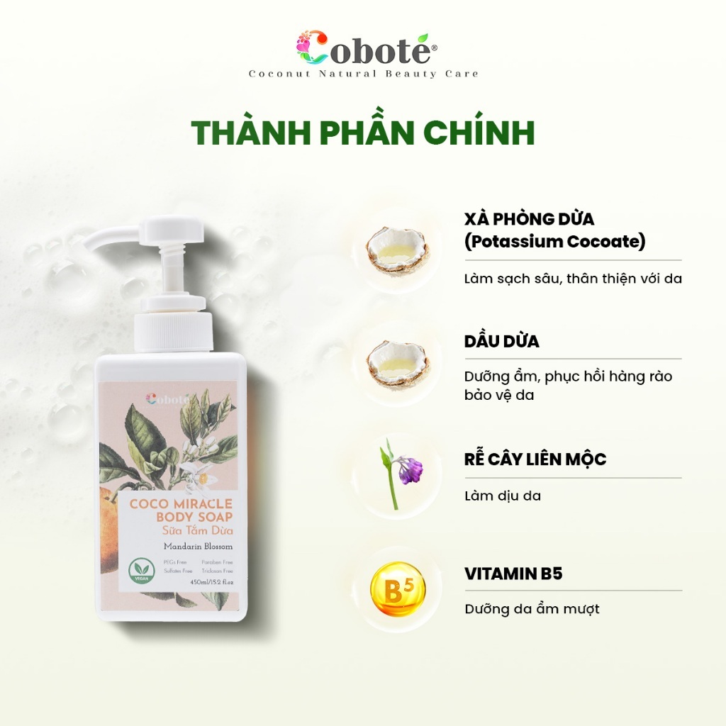 Sữa Tắm dừa - Coco Miracle Body Soap Giúp Làm Sạch Da,  Giúp Làn Da Mềm Mại, Dưỡng Ẩm 40ml/480ml