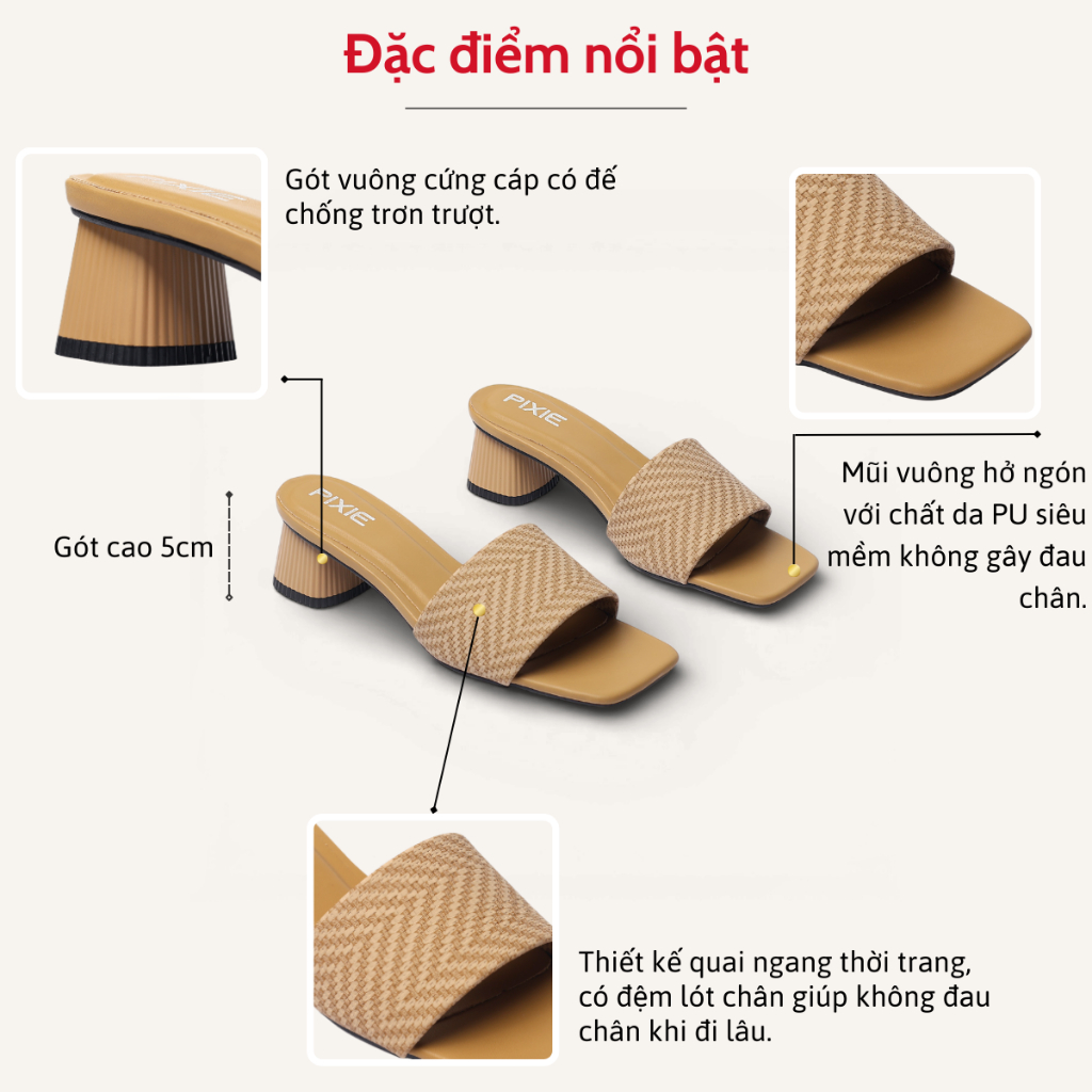 Guốc Cao Gót Nữ 5cm Quai Kẻ Ngang Pixie E117