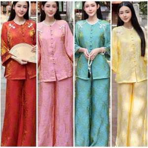 Bộ Pháp Phục Cao Cấp Lụa Tằm Ánh Kim mềm mại tôn sáng , tiểu thư sang trọng | Đồ Lam An Nhiên