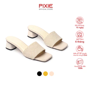 Guốc Cao Gót Nữ 5cm Quai Kẻ Ngang Pixie E117