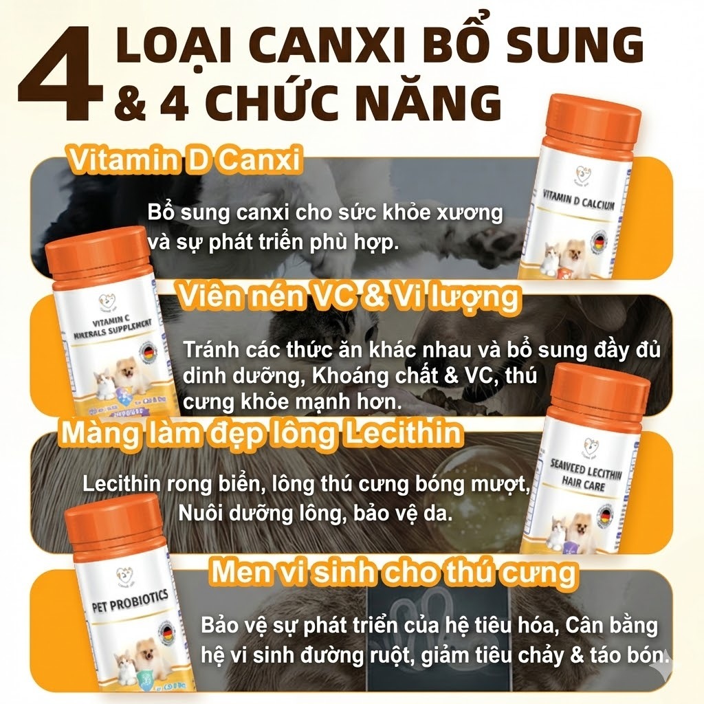 CASSIEL PET Viên Uốngbổ Sung-Men Vi Sinh Vitamin Tổng Hợp Canxi Cho Khớp Tiêu Hóa Lông Và Da Cho Chó Và Mèo