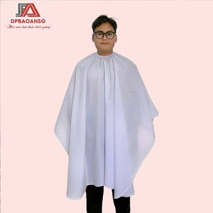 Áo Choàng Cắt Tóc Chống Thấm Nước Cổ Tròn Phối Thun Cho Salon, Tiệm Tóc - Màu Đen, Trắng Trơn