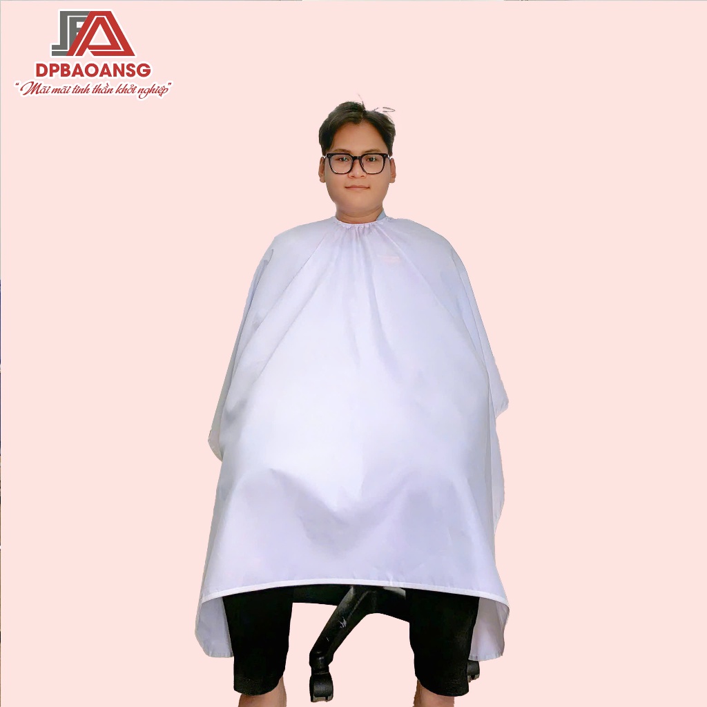 Áo Choàng Cắt Tóc Chống Thấm Nước Cổ Tròn Phối Thun Cho Salon, Tiệm Tóc - Màu Đen, Trắng Trơn
