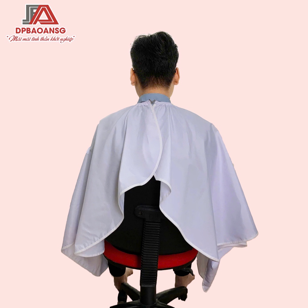 Áo Choàng Cắt Tóc Chống Thấm Nước Cổ Tròn Phối Thun Cho Salon, Tiệm Tóc - Màu Đen, Trắng Trơn