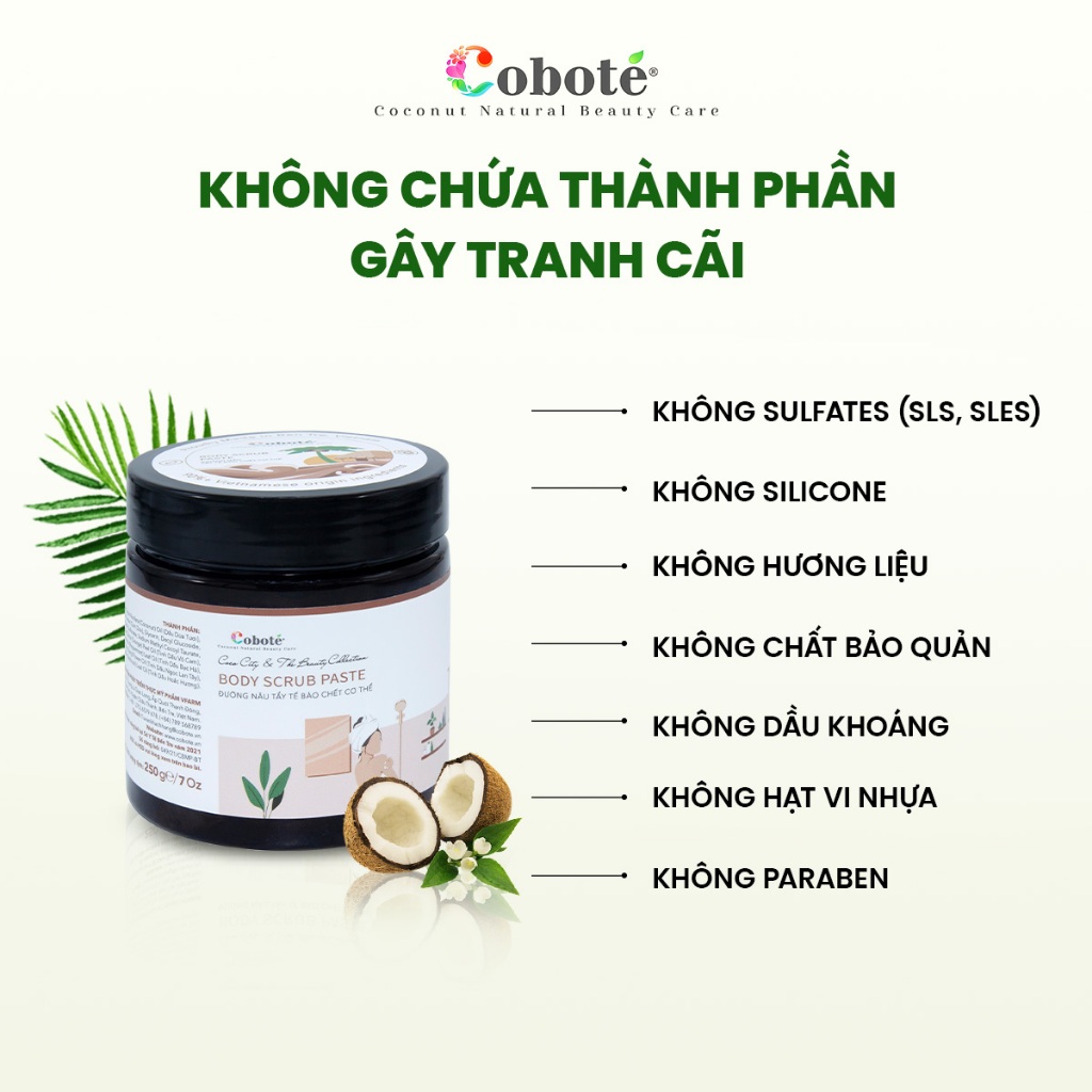 Tẩy tế bào chết body đường nâu & dầu dừa tươi cho da mềm mại, tràn đầy sức sống 60g/250g