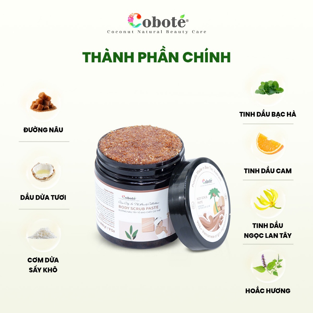 Tẩy tế bào chết body đường nâu & dầu dừa tươi cho da mềm mại, tràn đầy sức sống 60g/250g