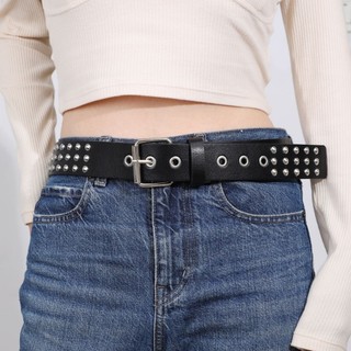 Thắt lưng y2k bản rộng đính khoen bạc cá tính, dây nịt da pu Broobelt cho nam nữ bản 3.8cm TL50