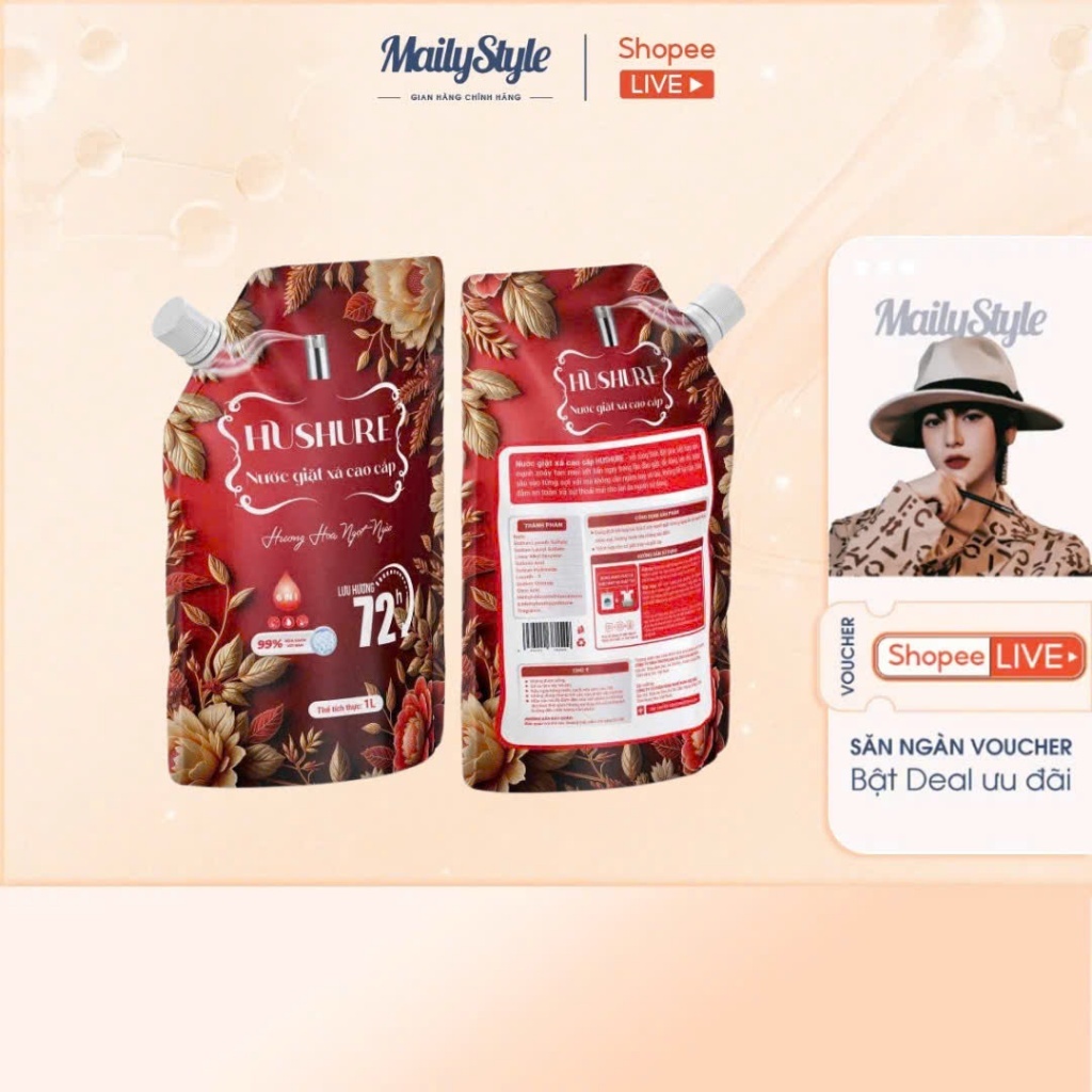 T605_ Combo (01 Túi 1000ml) V05 Nước giặt xả cao cấp HUSHURE + (01 hộp) H101+ (01 Hộp) M06
