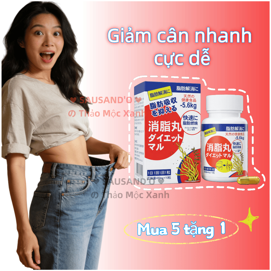 Hỗ Trợ Đốt Cháy Mỡ, Ngăn Chặn Hấp Thụ Mỡ | Viên Giảm Cân SAUSANDO Công Thức Nhật Bản Chính Hãng 10 Viên