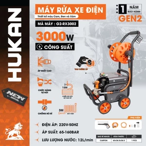 Máy Xịt Rửa Xe Chỉnh Áp HUKAN (Gen2) G2-RX3002| 3000W - 160Bar | Máy Rửa Xe Cao Áp | Rửa Sân Tưới Cây | Dây 15M