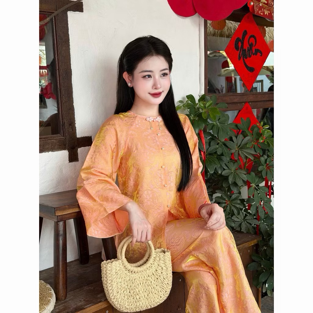 Bộ bà ba Tằm Tencel hoạ tiết Thọ rơi from suông thanh lịch, Pháp phục cao cấp | Đồ Lam An Nhiên